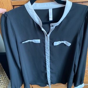 Black & White Bow Tie Button Up Blouse